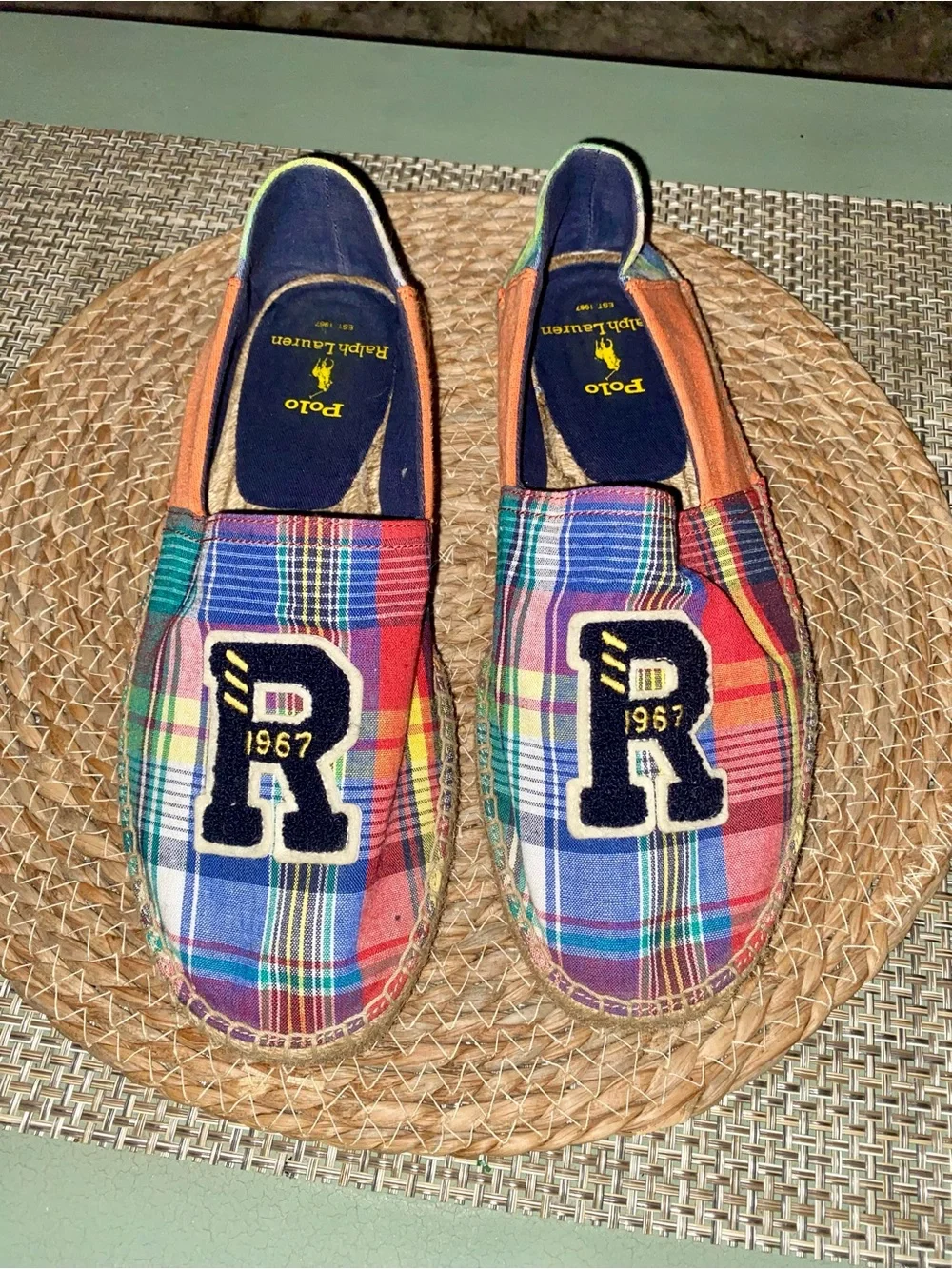 Polo by Ralph Lauren Multicolor Plaid Slip-On Loafers with Orange Interior